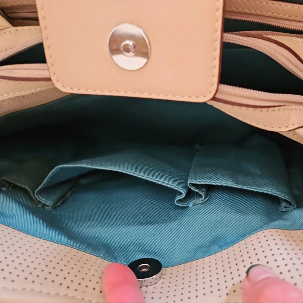 LEVENGER Perforated Leather‎ Ivory Large Hobo Bag